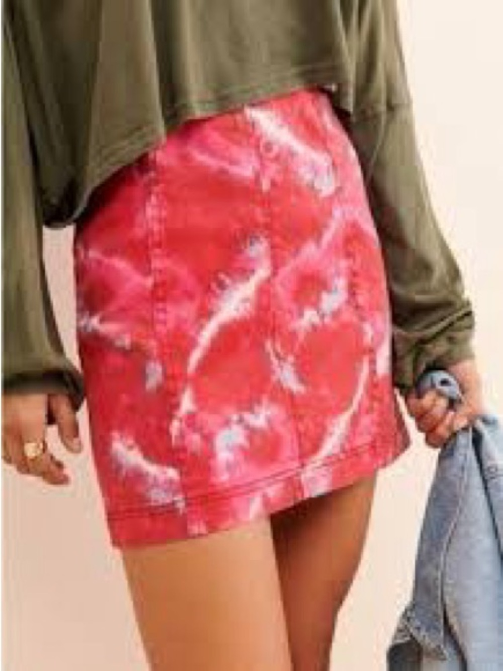 Free People Red and White Tie-Dye Mini Skirt
